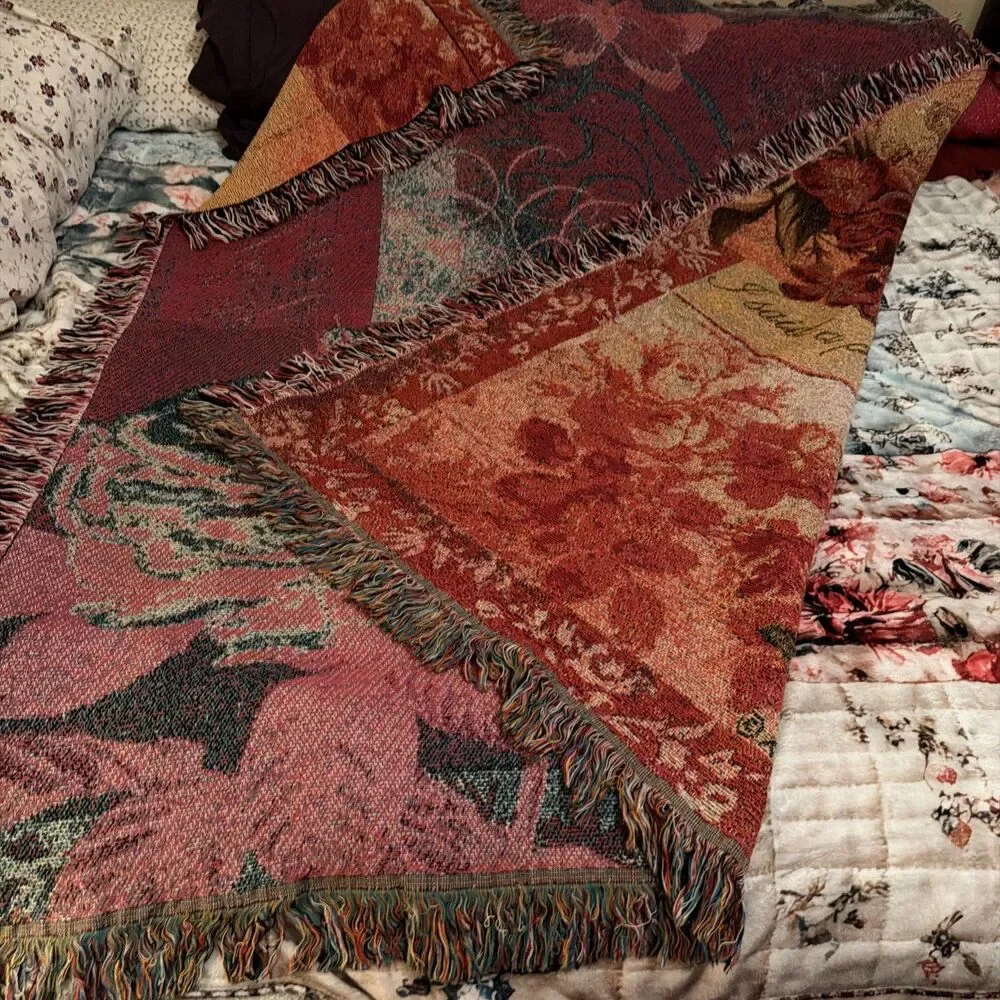 WOVEN TAPESTRY/ THROW KIMBERLEY POLOSON ARTIST BUTTERFLY & ROSE 50” X 60”.  EUC!